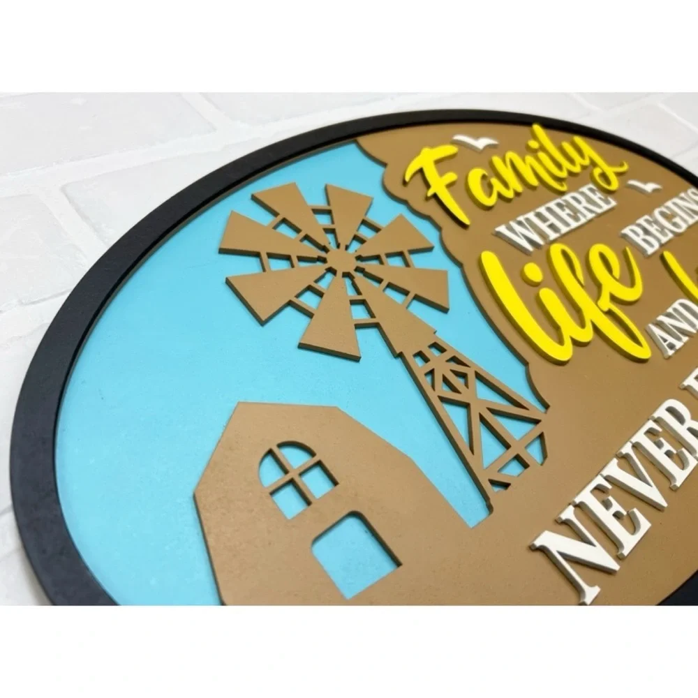 Family Farm Inspired Oval Sign 18X10.75 3D Layered Wood Handcrafted Hand Painted